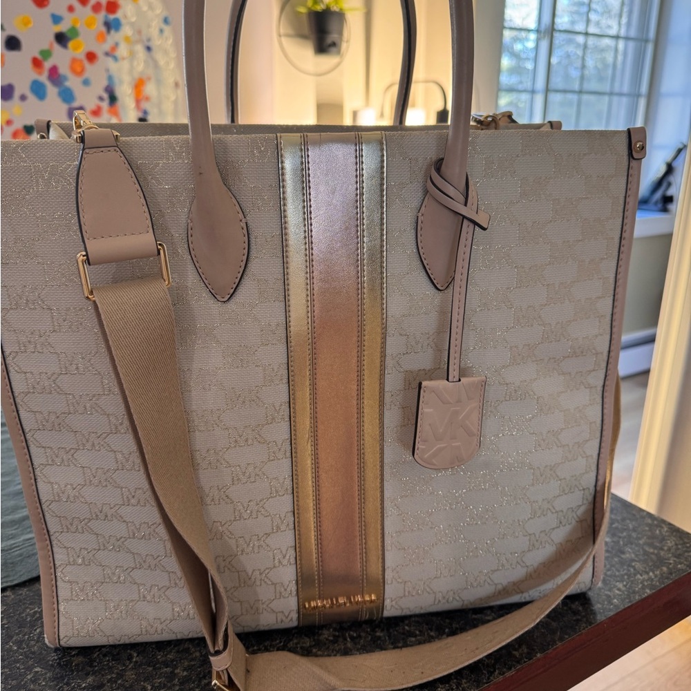 Michael Kors Beige and Gold Tote Bag